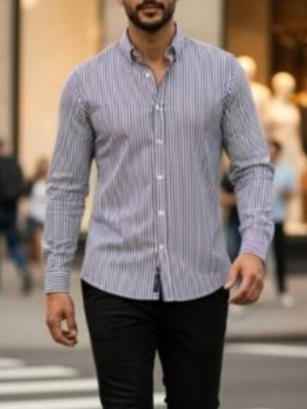Paul Fredrick  17/34 Preppy Long Sleeve Button Up Blue Stripe 100% Cotton Shirt